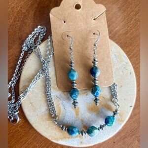 Azurite Earrings and Necklace Set Stainless Steel 💚💙